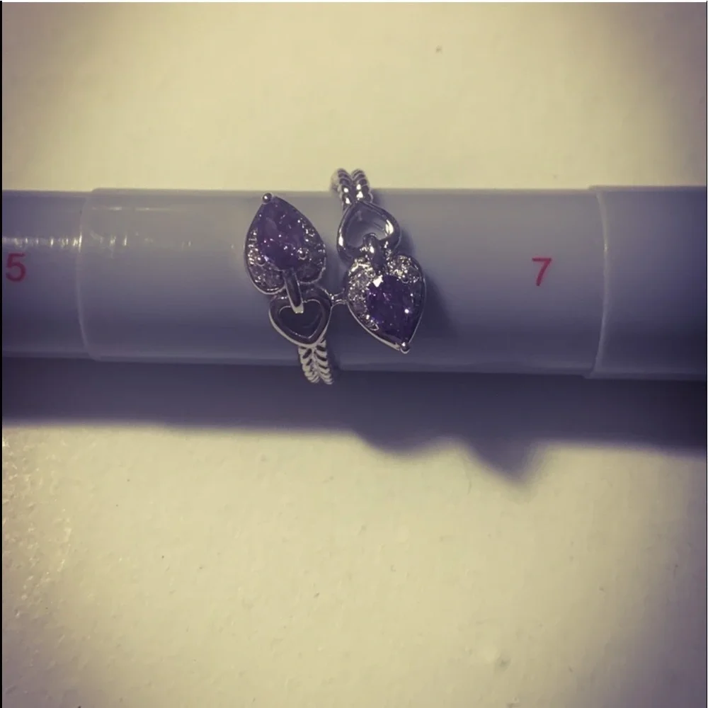 New S925 Sterling Silver Purple Amethyst & Morganite Heart Tear Drop Ring